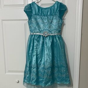 Jona Michelle Teal Big Girl Dress with Silver Accents